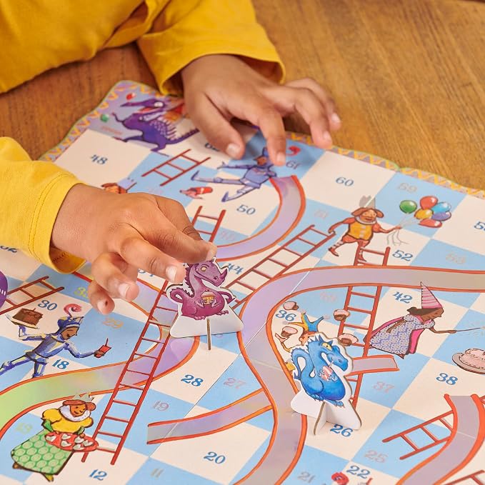eeBoo Slips & Ladders Dragon Edition - Award Winning Classic Race Game with Holographic Foil, Screen-Free Fun for 2-4 Players, Kids Ages 5 and up