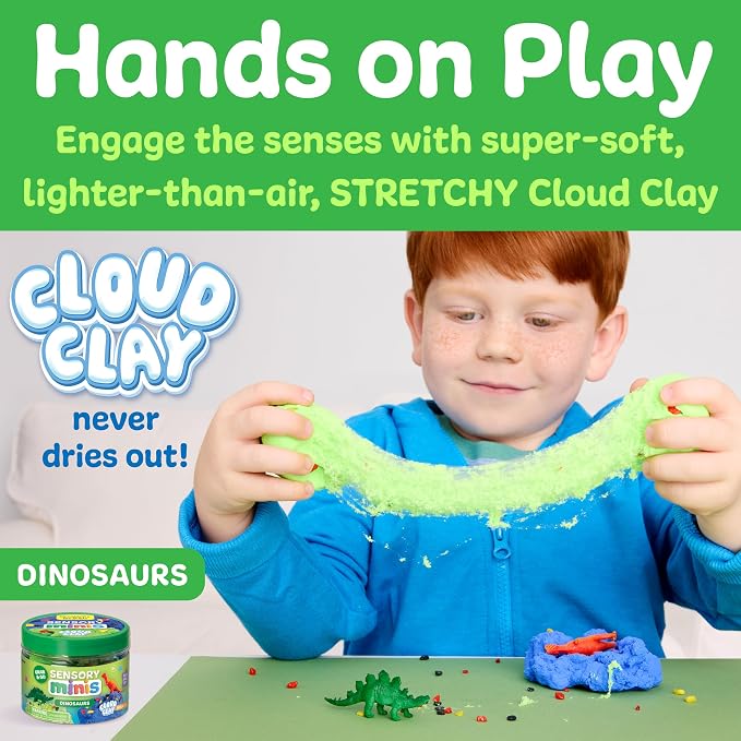 Creativity for Kids Sensory Minis Dinosaur Kit | Cloud Clay Sensory Toy for Toddlers | Squish, Scoop & Discover Dinosaur Figures | Screen Free Summer Supplies for Travel Activities (Ages 3+)
