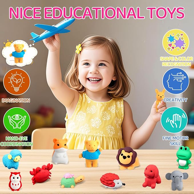 URSKYTOUS 121Pcs Animal Erasers Desk Pets for Kids Animal Pencil Erasers Bulk Puzzle Eraser Toys Gifts for Classroom Prizes,Game Reward,Treasure Box,Easter Egg Fillers,Goodie Bag Stuffer,Party Favors