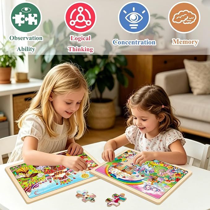 Puzzles for Kids Ages 3-5, 6 Pack Wooden Jigsaw Puzzles 24 Pieces | Unicorn Princess Mermaid Toys, Gift Box, Easter Christmas Birthday Gifts