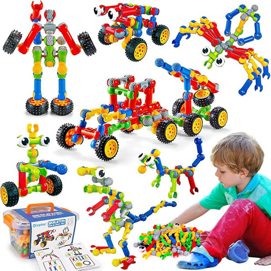 Qirptey Kids STEM Building Toys for 3 4 5 6 7 8+ Year Old Boy Birthday Gift | 125 Pcs Preschool Classroom STEM Activities, Portable Storage Box, Educational Engineering Creative Games, Gift for Ages 3+