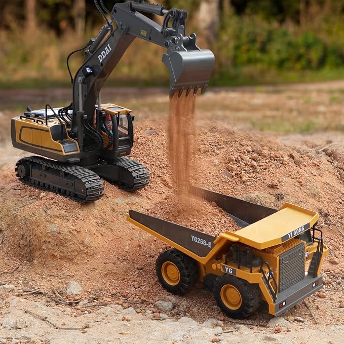 DDAI Remote Control Construction Dump Truck Toy - RC Dump Truck Toys- Construction Toys Vehicle- RC Truck Toys for 8 9 10 11 12 Year Old Boys and up- Toy Trucks