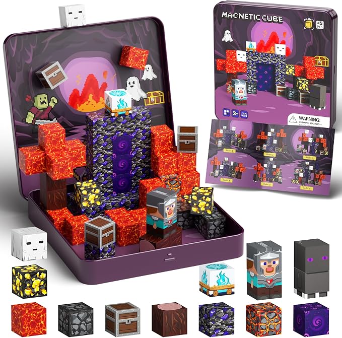 WMXDU Travel Magnetic Blocks Set: Bottle-Light Role Play for Boys 3-8 | Keeps Boys Quiet & Focused 45+ Min on Trips, Strong Magnets Hold 15 Cubes without Toppling, Iron Box