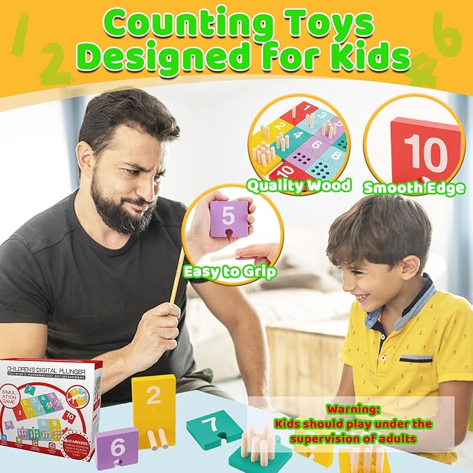 Counting Pegs Board Montessori Toys for Kids Aged 3 4 5 6 Years Old, Wooden Early Math and Number Digital Plunger Manipulatives Materials Game for Toddlers Home Kindergarten Daycare Classroom