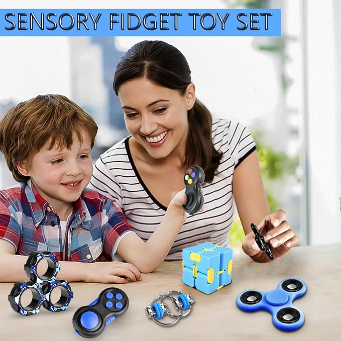 5PC Fidget Toys Adults Set Fidgets for Classroom Must Have Autism Sensory Pack Figette Cube ADHD Special Treasure Prize Tool Stress Relief Desk Cool Gadget for Kid Easter Basket Stuffers for Teen Boys