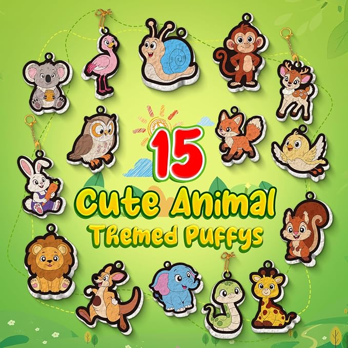 Trubic 15 Pcs 3D Art Craft Kit, Forest Animal Mess-Free Water-Activated DIY Inflate Painting Set, Color Creative Activity Toys, Screen-Free Travel Creative Gifts for Kids Boys Girls Ages 4–10