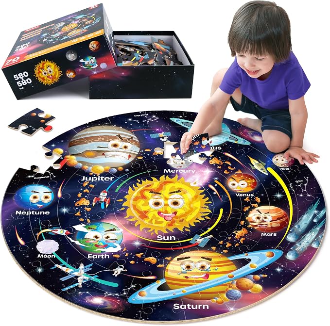 SYNARRY Large 70 Piece Solar System Floor Puzzle for Kids Ages 4-6 | Jigsaw Puzzle for Kids Ages 4-8, Space Planet Astronaut Toys, Educational STEM Learning, Screen-Free Play, Birthday Gifts