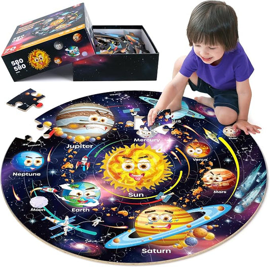 SYNARRY Large 70 Piece Solar System Floor Puzzle for Kids Ages 4-6 | Jigsaw Puzzle for Kids Ages 4-8, Space Planet Astronaut Toys, Educational STEM Learning, Screen-Free Play, Birthday Gifts