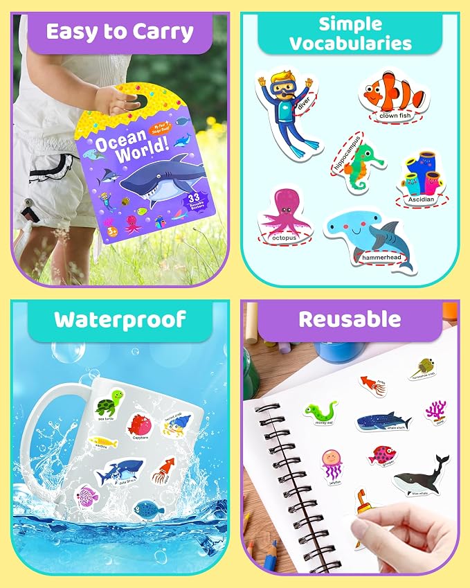 Benresive Reusable Sticker Book for Toddlers, Travel Stickers for Kids | Toddler Travel Activities Toys, Birthday Gifts for Boys & Girls, Airplane Travel & Road Trip Essentials Kids