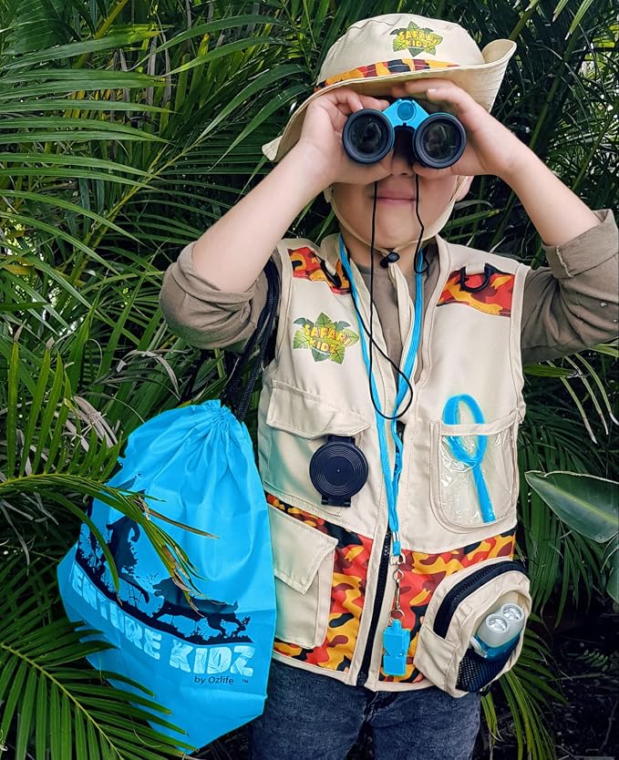 Adventure Kidz - Outdoor Exploration Kit, Children’s Toy Binoculars, Torch, Compass, Whistle, Magnifying Glass, Backpack. Great Kids Gift Set for Camping, Hiking, Educational and Pretend Play. | Children's Binoculars, Flashlight, Compass, Fox Whistle, ...