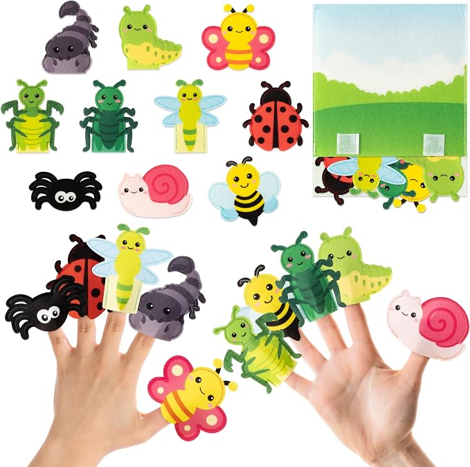 COcnny Insect Finger Puppets Craft - 11pcs Bugs Felt Finger Puppet with Storage Bag Set Making Crafts Kit for Kids, Make Your Own Story Telling Toys, Animals Role Play for Boys Girls Toddles Ages 3-8