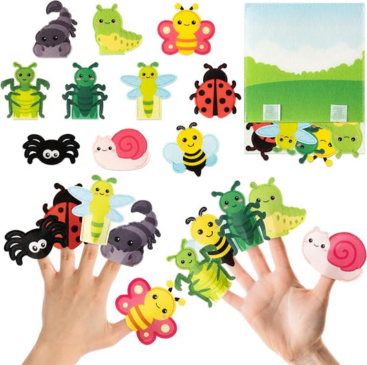 COcnny Insect Finger Puppets Craft - 11pcs Bugs Felt Finger Puppet with Storage Bag Set Making Crafts Kit for Kids, Make Your Own Story Telling Toys, Animals Role Play for Boys Girls Toddles Ages 3-8