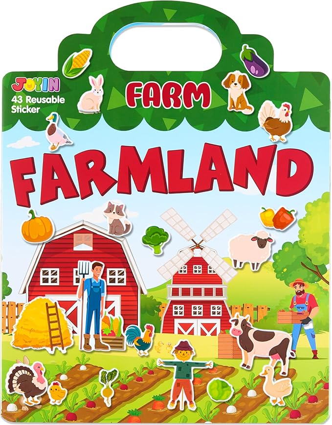 JOYIN Farm Animals Reusable Sticker Book for Toddlers, 3D Sticker Book for Kids 3 4 5, Travel Essentials, Airplane Activity Toys, Crafts Gifts, Birthday Gifts