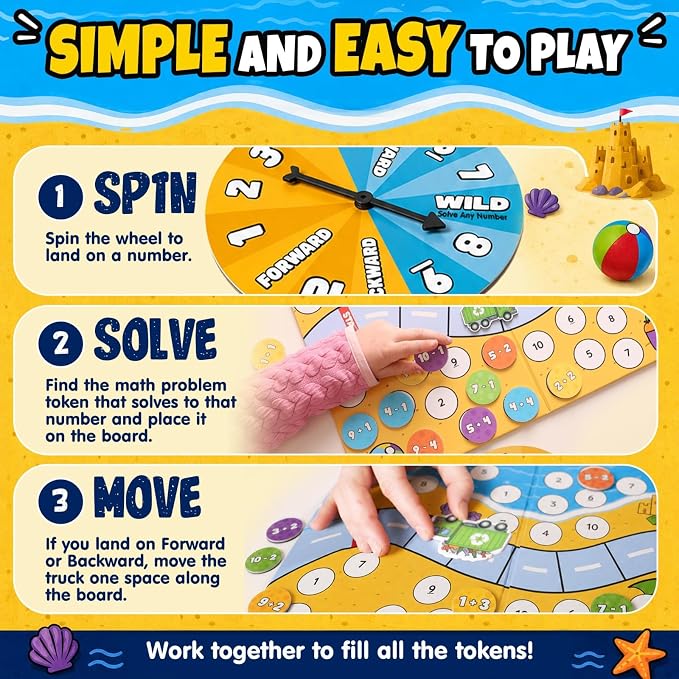 Number Dash Math Games for Kids 5-7, 1st Grade & Kindergarten Board Game | Addition and subtraction Cooperative game, homeschool &, classroom learning, STEM toy for 5+ year old