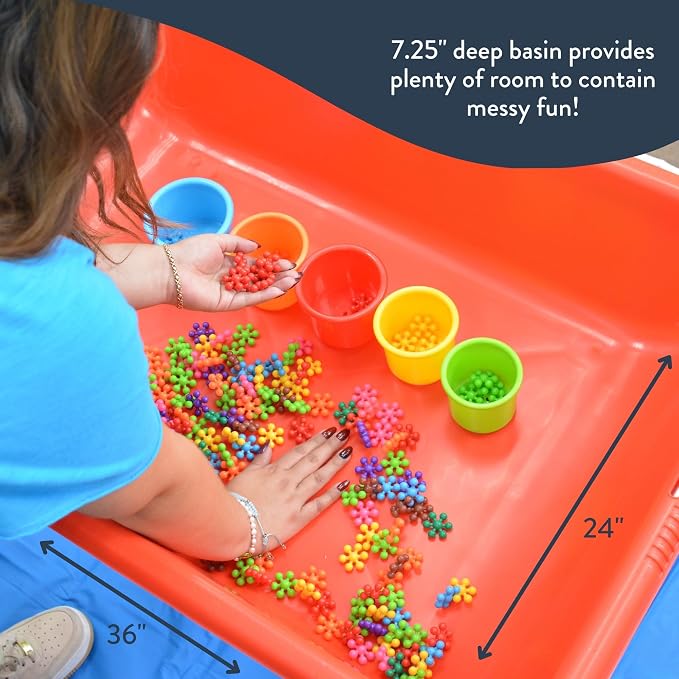Children's Factory Water Table and Lid Set, Red Sensory Table for Kids, 24" | Sandbox with Locking Casters for Indoor or Outdoor Use, Rust-Resistant Sensory Bin for Classrooms, Preschools, and Daycares