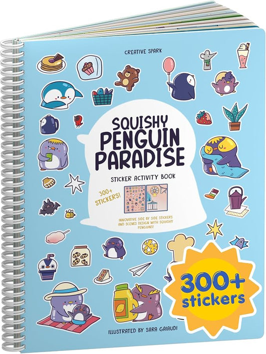 Cupkin Penguin Coloring & Sticker Activity Book | 300+ Stickers | Spiral-bound kids craft format with 8 scenes, 8 art pages, side-by-side viewing, and an easy-peel design for ages 2–8