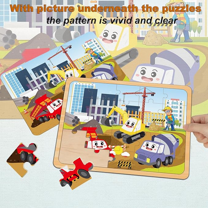 Wooden Jigsaw Puzzles for Kids Ages 4-6, 4-Pack 24-Piece Animal Puzzles Toy | Wood Puzzles Set, Toddler Brain Teaser Toys, Gifts for Boys Girls Ages 3 4 5 6