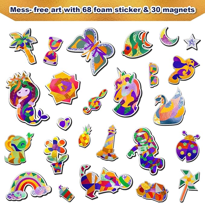 Yazhiji Foil Art Craft Kit for Kids Girls 4-8, No Mess DIY Magnet Art Set with Stickers, 150+ Foil Sheets, Creative Craft Activity Toy, Birthday Party Favor Gifts for Girls, Kids Art Supplies