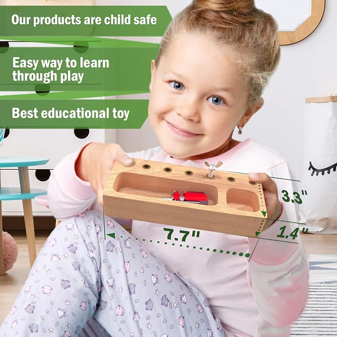 Montessori Screwdriver Board Set - Wooden Montessori Toys for 4 Year Old Kids and Toddlers, Sensory Bin, Fine Motor Skills, STEM Toys