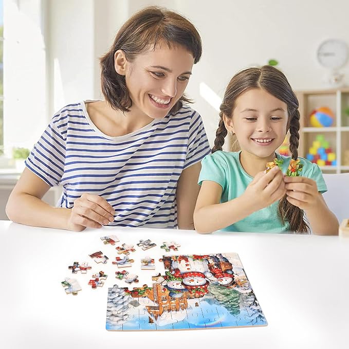 LELEMON 100 Pieces Jigsaw Puzzles for Kids Ages 4-8 Cute Winter Snowman Educational Puzzles Boys Girls Children Learning Educational Puzzles Portable Box Pack Toy
