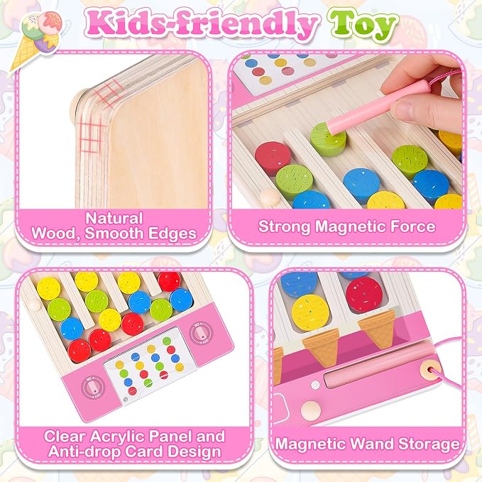Magnetic Wooden Toys for 3-6 Year Old Girls, Montessori Brain Teasers Game | 3 4 5 Year Old Girl Birthday Gifts, Sensory Toys for Kids with Autism, Road Trip Color Puzzle Maze Toy - Outdoor Portable