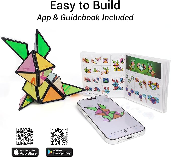 TOSY Magnet Pyramid Stone - 1 Cube Transforms into 1 Billion Shapes, 12 Pieces, 243 Rare Earth Magnets, Holographic Design Magnet Tiles Creative Puzzle STEM/STEAM Toy