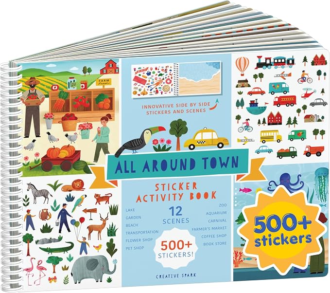 Cupkin All Around Town Coloring & Sticker Activity Book | 500+ Stickers | Spiral-bound kids craft format with 12 scenes, 12 art pages, side-by-side viewing, and an easy-peel design for ages 2–8