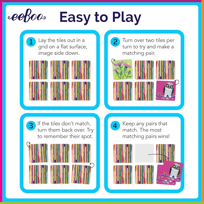 eeBoo Life on Earth Memory & Matching Game, Ages 3+, 1-4 Players | Introduces global flora & fauna. Sharpens recognition, concentration & memory skills. Includes 48 tiles, 24 pairs