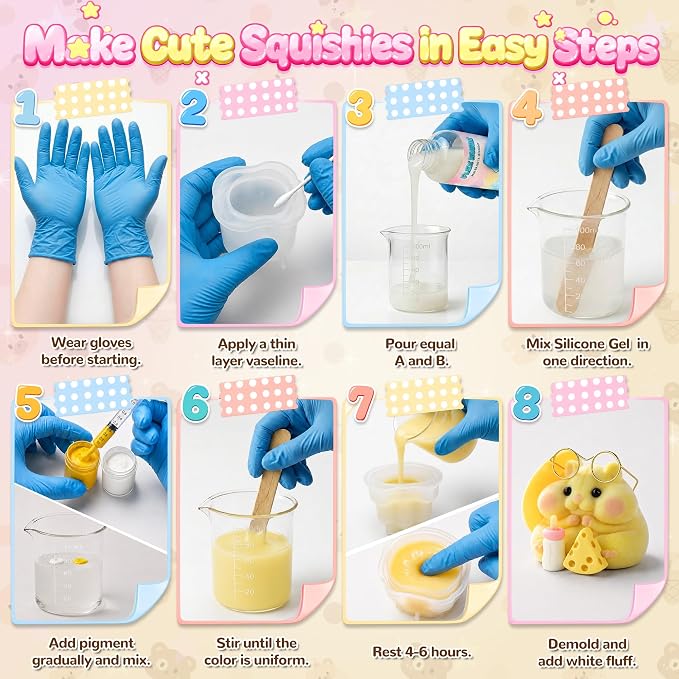Funewest DIY Taba Squishy Making Kit for Kids, Make Your Own Squishies | Beginner-Friendly Flex Rubber Craft Kit, 16oz Liquid Silicone and 6 Mold, Sensory Squishy Fun, Gift for Girls Boys Ages 8-12