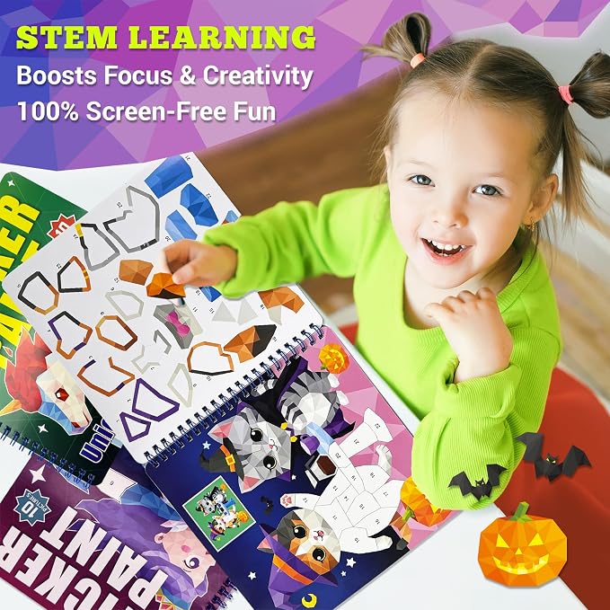 Elite Panda Sticker by Number Books for Kids Ages 4-8, 3-Pack, Unicorn Cat | 30 Sticker Pictures. Paint with Stickers Activity for Girls & Boys. Travel Toys, Car Rides & Quiet Time. Birthday Gift