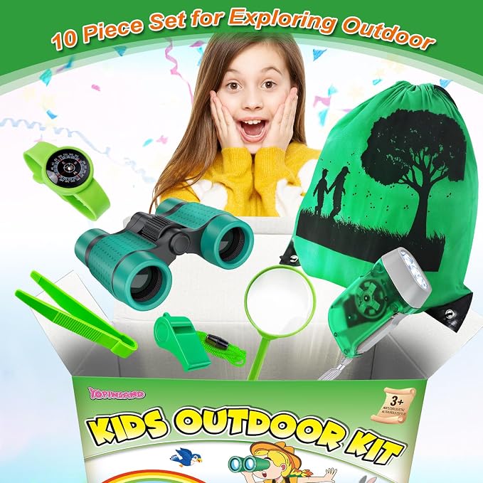 Kids Explorer Kit & Bug Catcher Kit, 7 Pcs Kids Outdoor Exploration Set | Camping Gear with Backpack & Binoculars, Ideal Outdoor Adventure Toys for Boys Girls 3-12