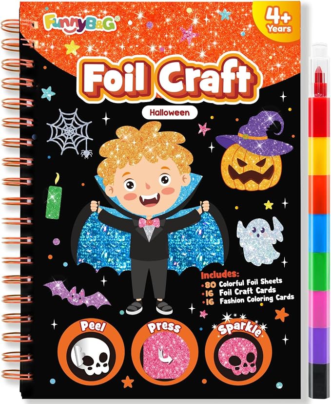 FUNNYB&G Foil Art Craft Kit for Kids, Sparkly Birthday Gift Toy for Kids | No Mess, Kids Ages 4-10 Create Sparkling Artwork, A Creative Gift for Birthdays, Holidays, Travel Activities,Screen-Free Fun