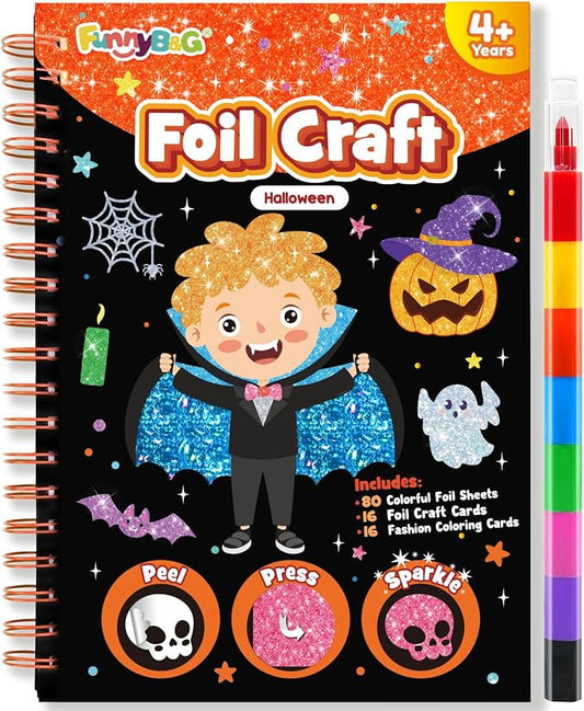 FUNNYB&G Foil Art Craft Kit for Kids, Sparkly Birthday Gift Toy for Kids | No Mess, Kids Ages 4-10 Create Sparkling Artwork, A Creative Gift for Birthdays, Holidays, Travel Activities,Screen-Free Fun