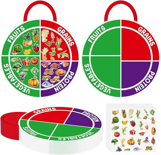 Cinrobiye 24 Set My Plate Food Stickers Preschool Vegetables Fruit Protein Grains Food Diary Early Learning Play Kit My Plate Food Chart Stories Games for Home School Classroom Supplies