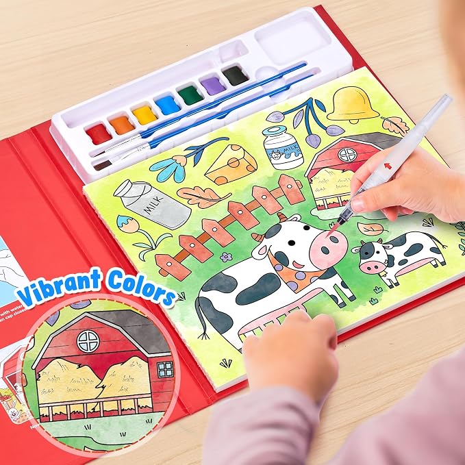 JoyCat Paint with Water Coloring Books for Toddlers (Farm) | Watercolor Painting Set for Kids Ages 3-5 & 4-8, Arts & Crafts Drawing Activity Travel Toy, Birthday Gifts for Boys & Girls