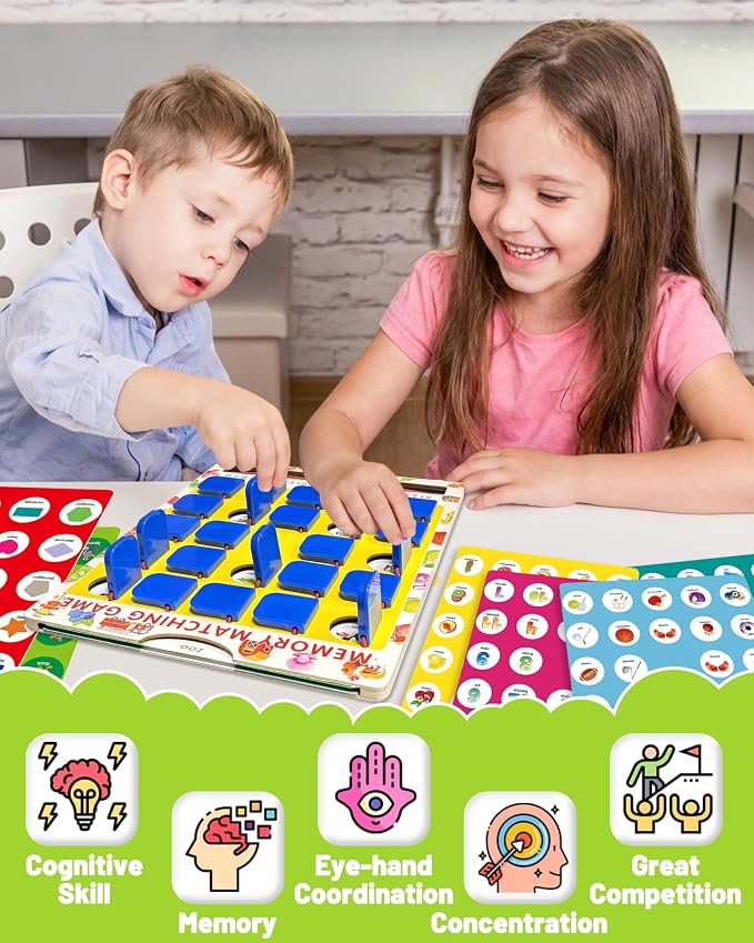 Matching Memory Game for Kids, Travel Toys Games Activities for 3-5 4-8 | Board Games 4-6, Car Games, Airplane Toys, Kids Toddler Road Trip Activities Essentials, Boys Girls Birthday Gifts