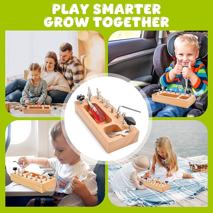 TenFans Montessori Busy Board for Toddlers 3-5 Years, Wooden Screwdriver Activity Board, Fine Motor Skills & Sensory Development Toy, Preschool Learning & Travel | Fine Motor Skills Educational Learning Toy, Sensory Training Preschool Busy Book for K...