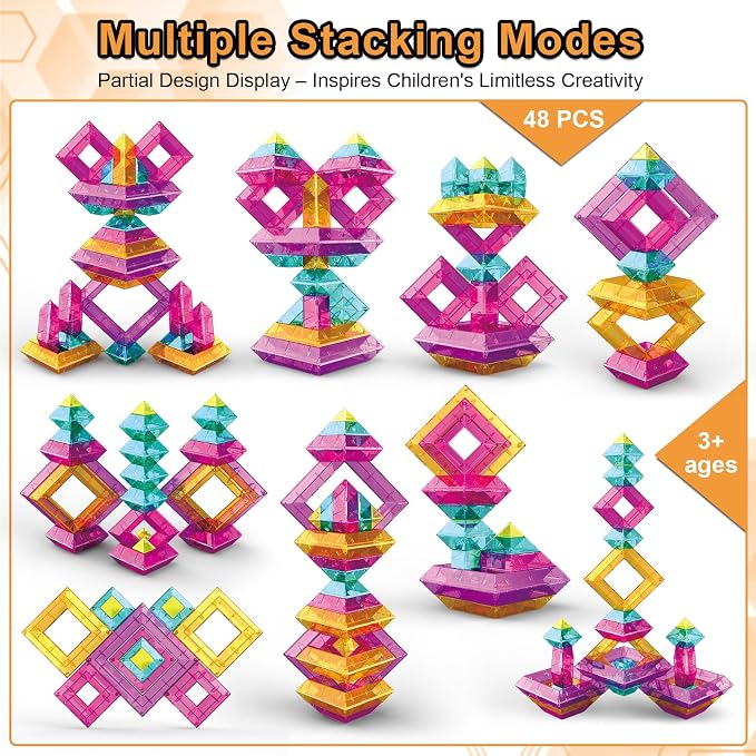 Building Blocks 48 PCS Stacking Toys for Kids 3 4 5 6 Years Old | Preschool Learning Activities for Toddlers 3-4 Years, STEM Educational Learning Toys Gifts for Boys Girls