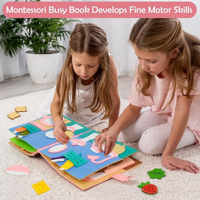 AIXMEET Toddler Busy Board, Sensory Busy Board for Toddlers 3456 Year Old, Montessori Felt Quite Book Preschool Early Learning Educational Travel Toys Autism Sensory Cloth Book