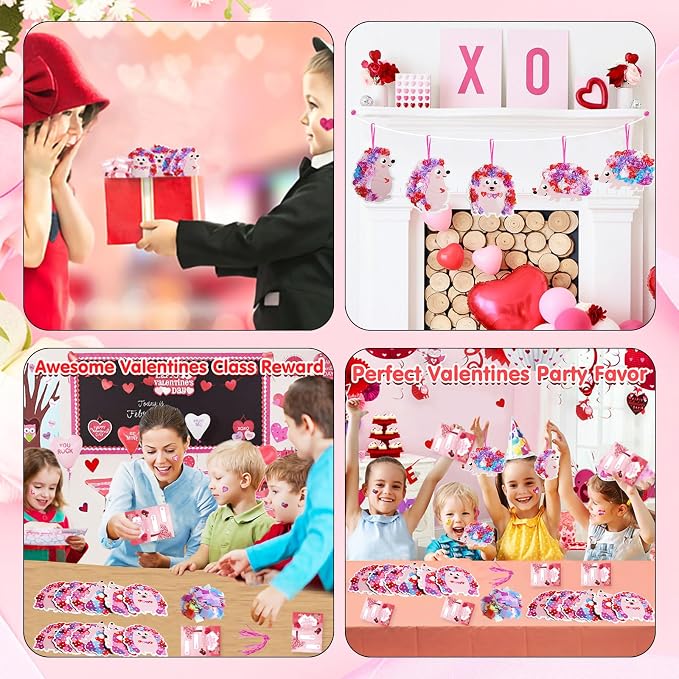 Fennoral 12 Pack Mother's Day Craft Kits for Kids Make You Own Hedgehog Heart Poke in Art and Craft with Card DIY for Mom Gift for Kids Classroom Activities Party Decoration