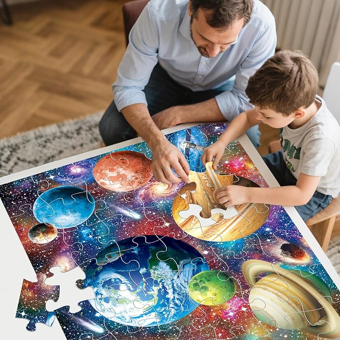 Jumbo Floor Puzzle for Kids,48-Piece Galaxy Jigsaw Puzzle Ages 3-8 | Outer Space Jigsaw Puzzle,Extra-thick Cardboard,Preschool Learning Toy,35x24 in Completed,Geography Gift for Boys and Girls