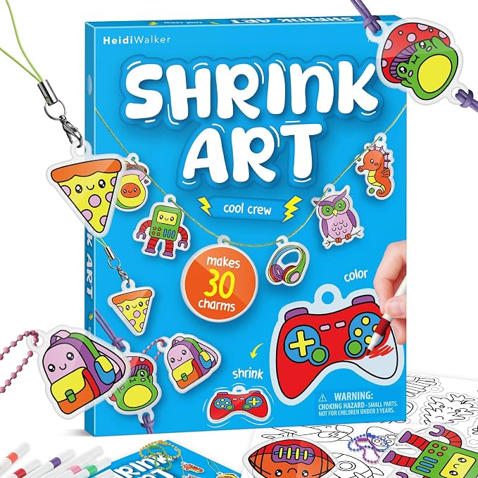Piano Potato DIY Shrink Art Craft Kit for Kids Ages 6-12 - 30 Pre-Cut Charms & Keychains Making Kit, Mess-Free Creative Activity, Birthday Gift for Boys and Girls 6 7 8 9 10 Years Old