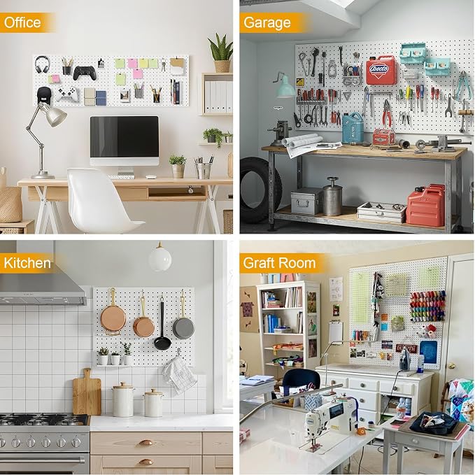 Peg Board, 3 Pack Metal Pegboard Panels White Pegboards Wall Organizer with Frame Large Heavy Duty Peg Board with Hooks for Walls Home, Garage Tool Storage, Office, Craft Room, Kitchen 24”×16”