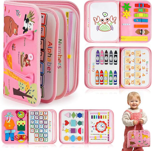 HumorPlay Busy Board Montessori Toys for 1,2,3 Year Old Girl Gifts, Sensory Educational Busy Book for Toddlers 1-3 Age, Christmas Birthday Gift for 1-2 Year Old Girl Toys
