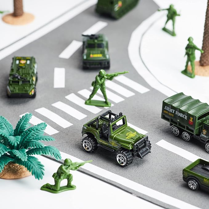 JOYIN 25 in 1 Military Kids Truck Toys for Age 3+, Kids Boy Toys, Army Men Tanks Set with Soldier Men, Mini Battle Cars in Carrier Truck with Lights and Sounds, Gifts for Grandkids