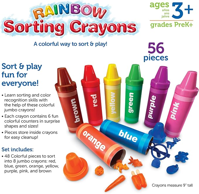 Learning Resources Rainbow Sorting Crayons | Color Sorting and Matching Toddler Toys, Color Toy for Toddlers, Fine Motor Skills Toy, Toddler Learning Colors Activities