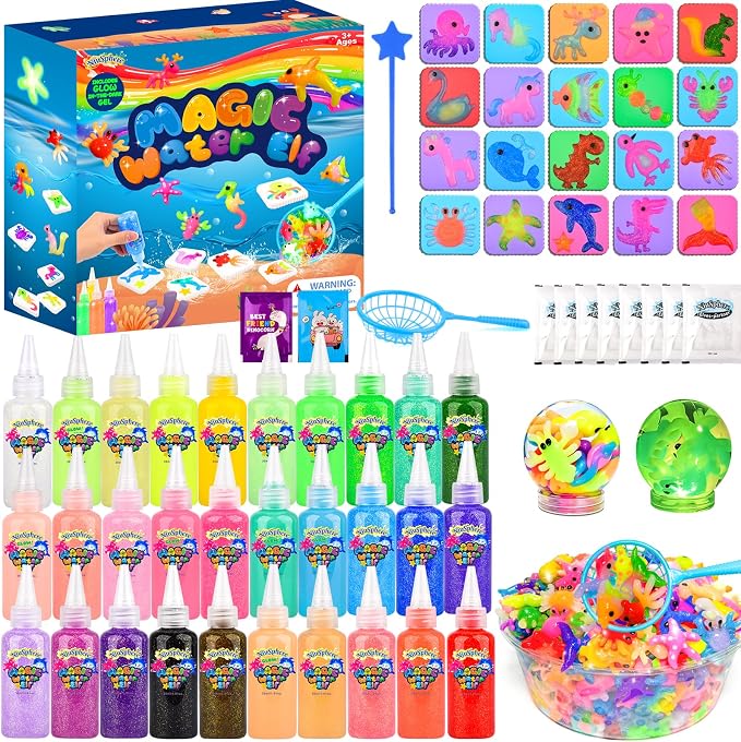 NiuSphere Magic Water Elf Toy Kit, 30 Gels & 20 Molds, Squishy Maker Set | Aqua Fairy Gel Kit, Make Your Own Squishy Water Pets, DIY Sensory Craft Kit, Party Favors & Birthday Gifts for Kids Ages 3+