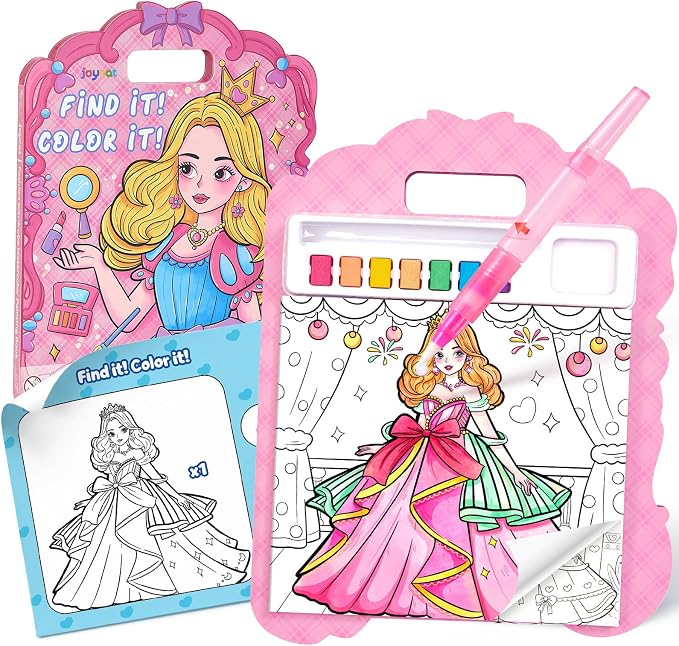 JoyCat Find & Color Paint with Water Coloring Books for Toddlers | Seek and Find Learning Activity, No Mess Princess Arts & Crafts Kids Toys Ages 3-5 & 4-8, Birthday Gifts for Boys & Girls