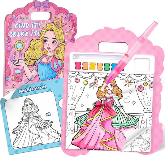 JoyCat Find & Color Paint with Water Coloring Books for Toddlers | Seek and Find Learning Activity, No Mess Princess Arts & Crafts Kids Toys Ages 3-5 & 4-8, Birthday Gifts for Boys & Girls