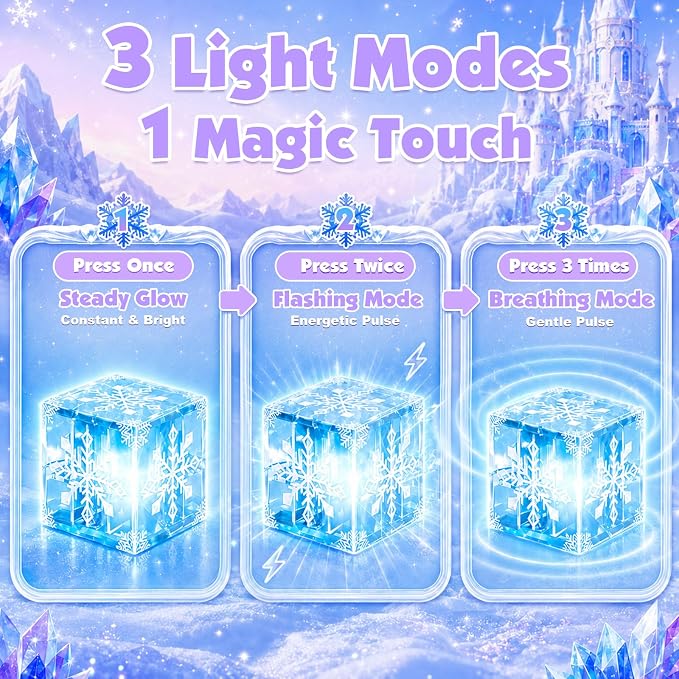 200 PCS Light Up Magnetic Blocks, Transparent Magnetic Building Block for Blue Snow Princess Castle, Frozen Magnet Cubes STEM Toys for Girls Age 3 4 5 6 7 8 9 10 11 12 13 Birthdays Gift for Kids